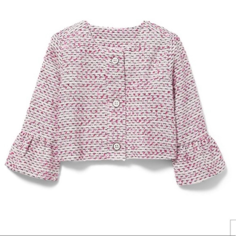 NWT Janie and Jack Tweed Ruffle Cuff Boucle Blazer Pink White size 2T